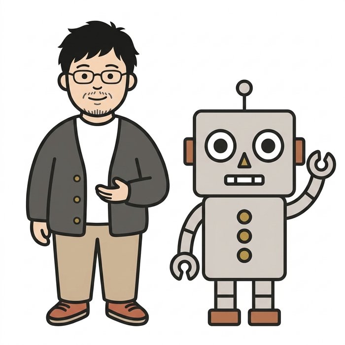 研究員とロボが並んで立ち、伴走するイラスト